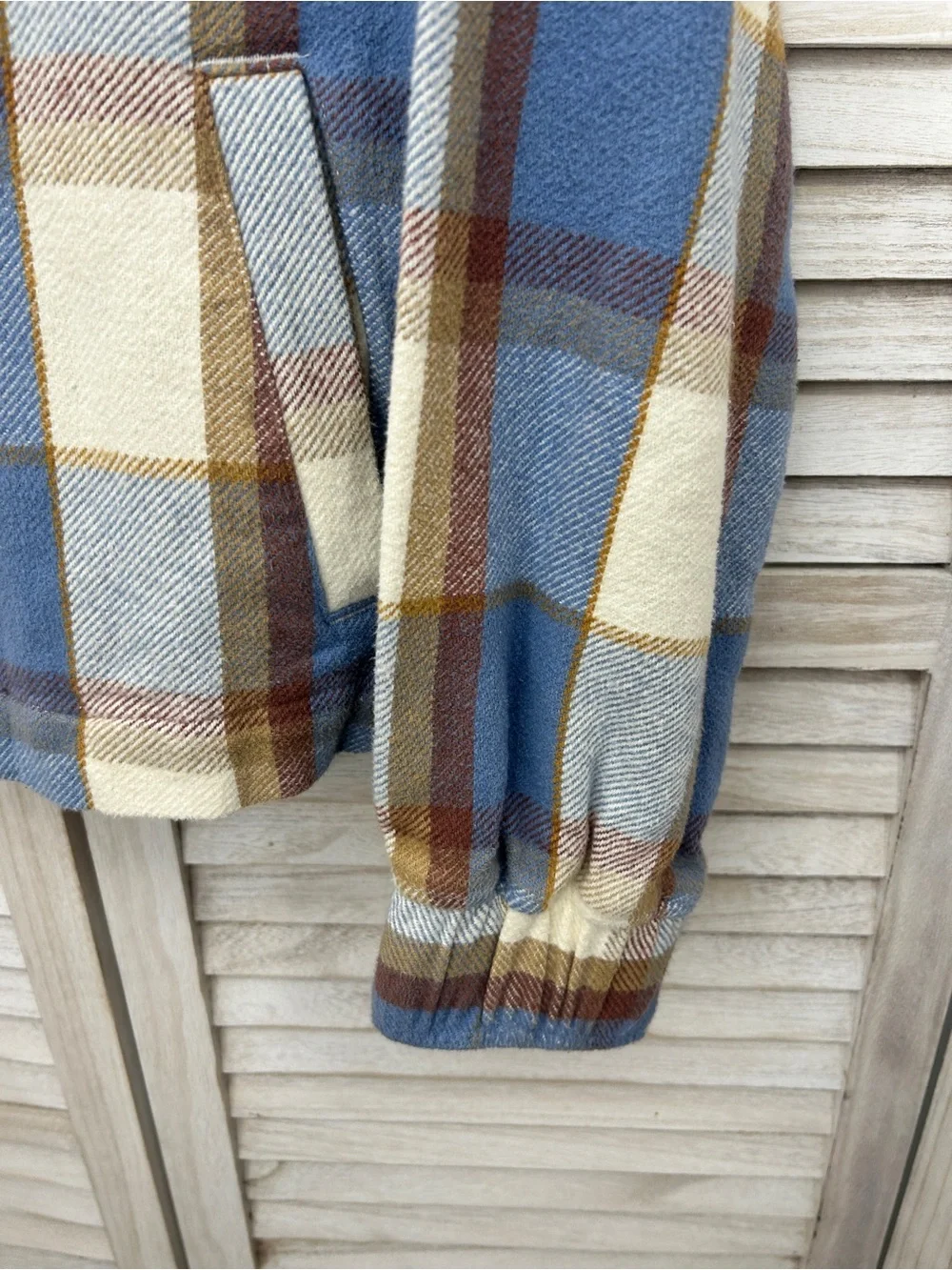 Lucky Brand Blue Plaid Sherpa Collar Zip Jacket Size Medium